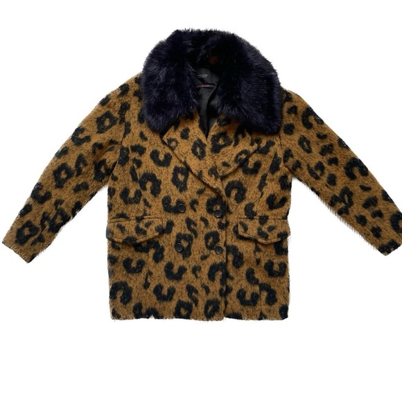 Unisex Scotch and Soda cheetah print pea coat - Picture 2 of 6